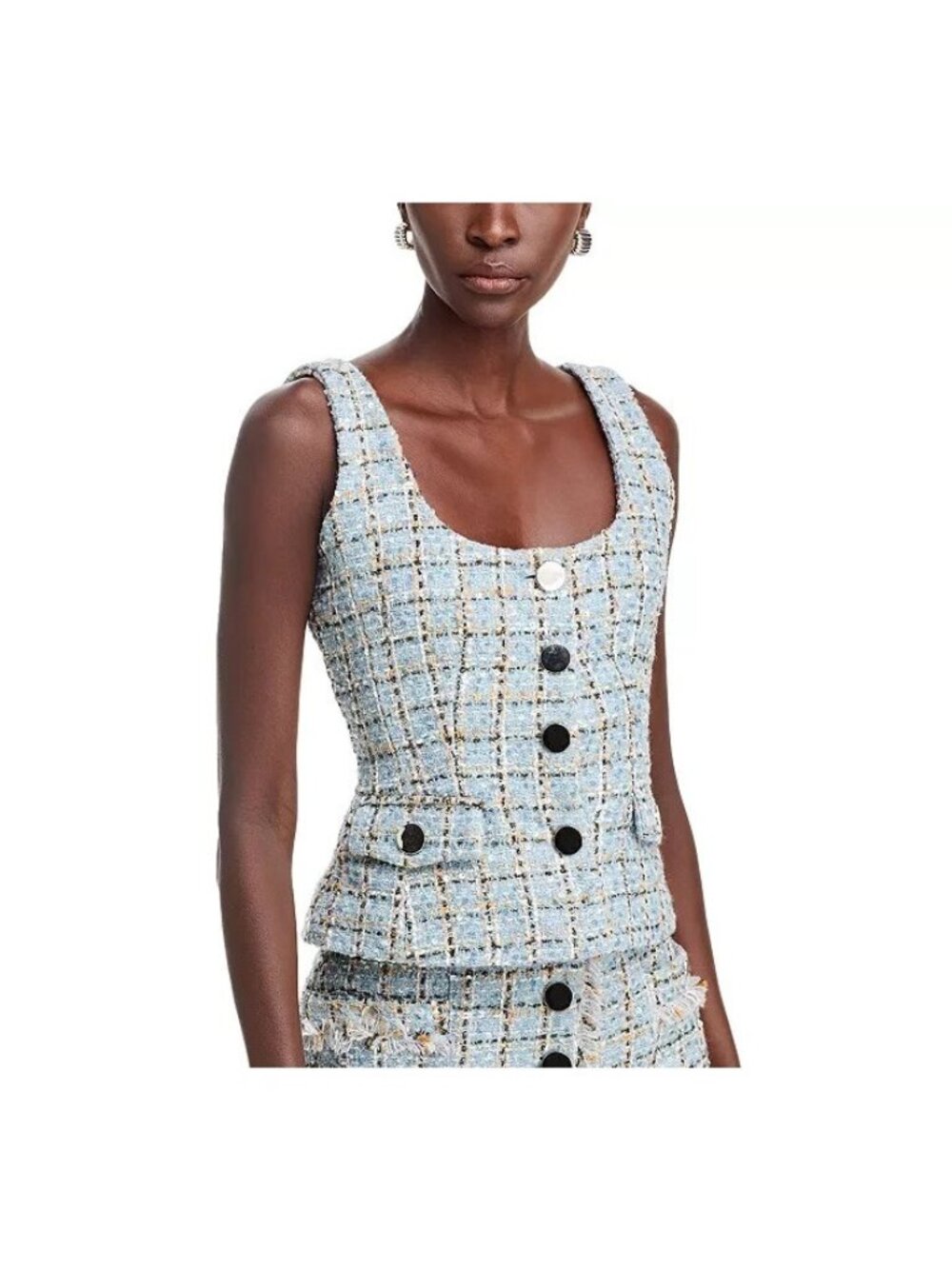 Toccin "Georgia" Scoop Neck button front Tweed Vest Size 2 color blue NWT $425